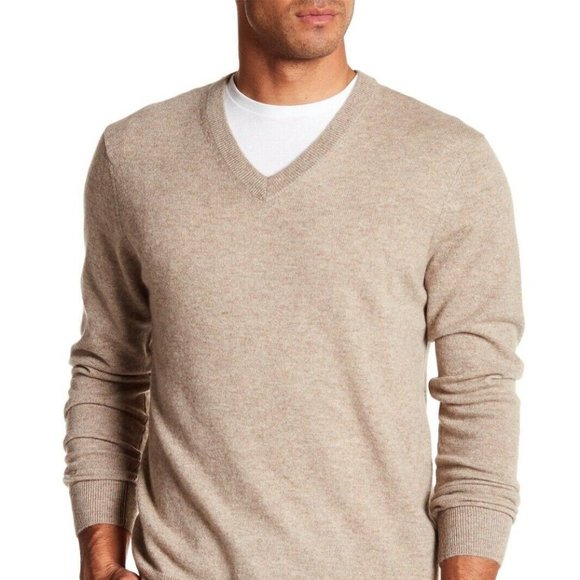 Qi V-Neck, Ribbed 100% Wool Sweater. Size: L. Color: 2 Colors: Red & Brown - Picture 2 of 4